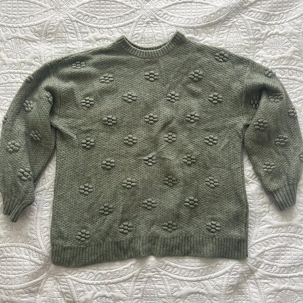 Marks & Spencer Sage Green Flower Knit Jumper – Size L – Cozy & Textured